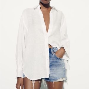 Zara open back white button up top